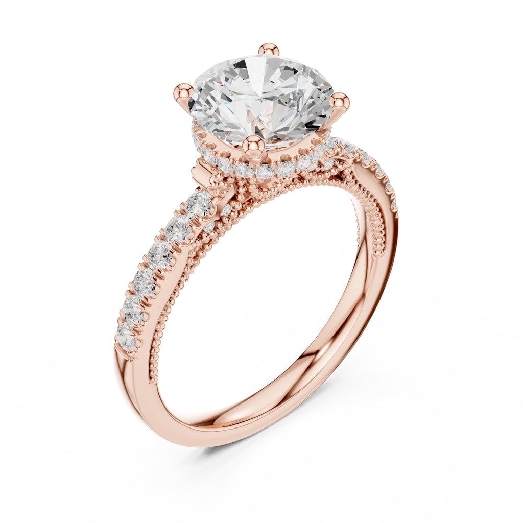 2.00 ct Round Diamond Milgrain Pave Ring 2ct Rose Gold