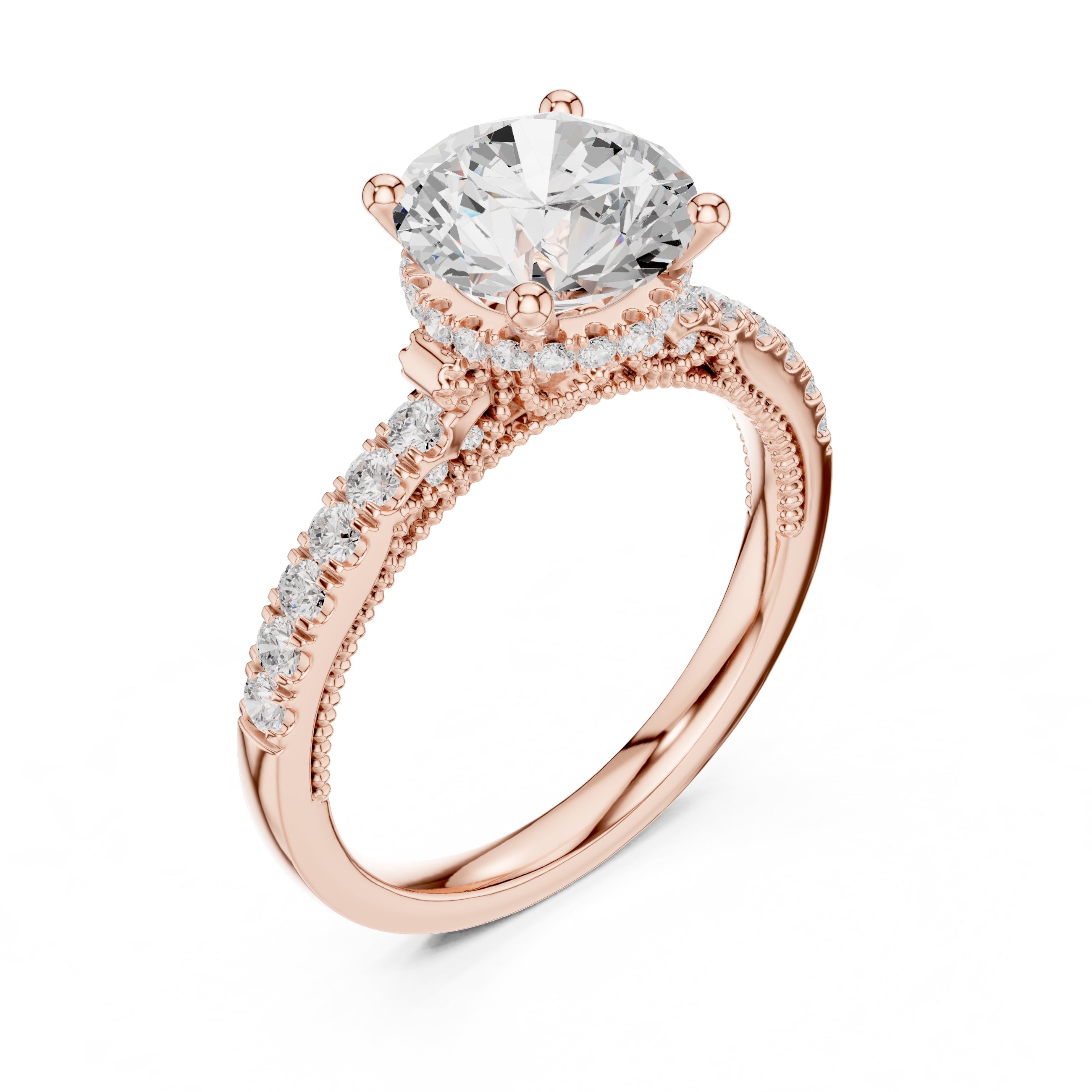 2.00 ct Round Diamond Milgrain Pave Ring 2ct Rose Gold