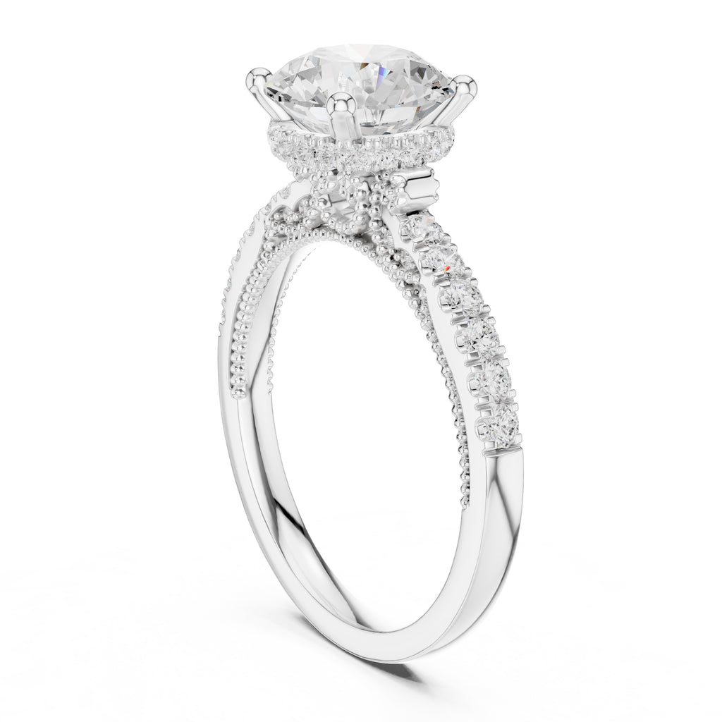 2.00 ct Round Diamond Milgrain Pave Ring 2ct White Gold