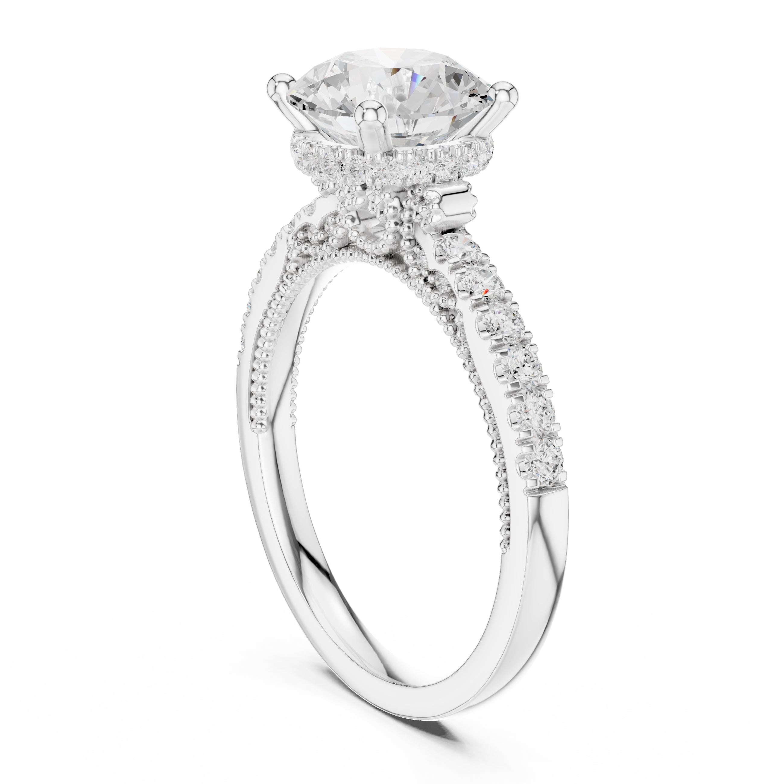 2.00 ct Round Diamond Milgrain Pave Ring 2ct White Gold