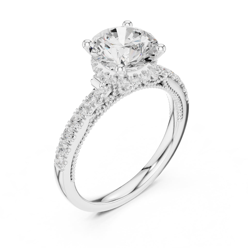 2.00 ct Round Diamond Milgrain Pave Ring 2ct White Gold