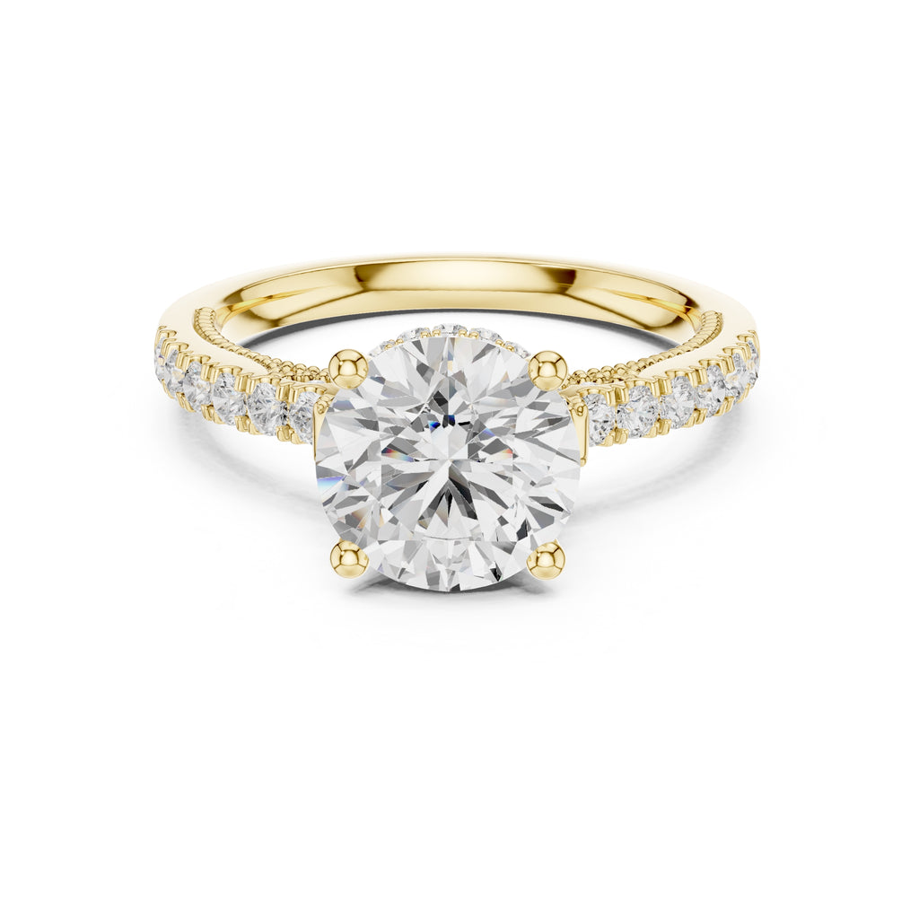 2.00 ct Round Diamond Milgrain Pave Ring 2ct Yellow Gold