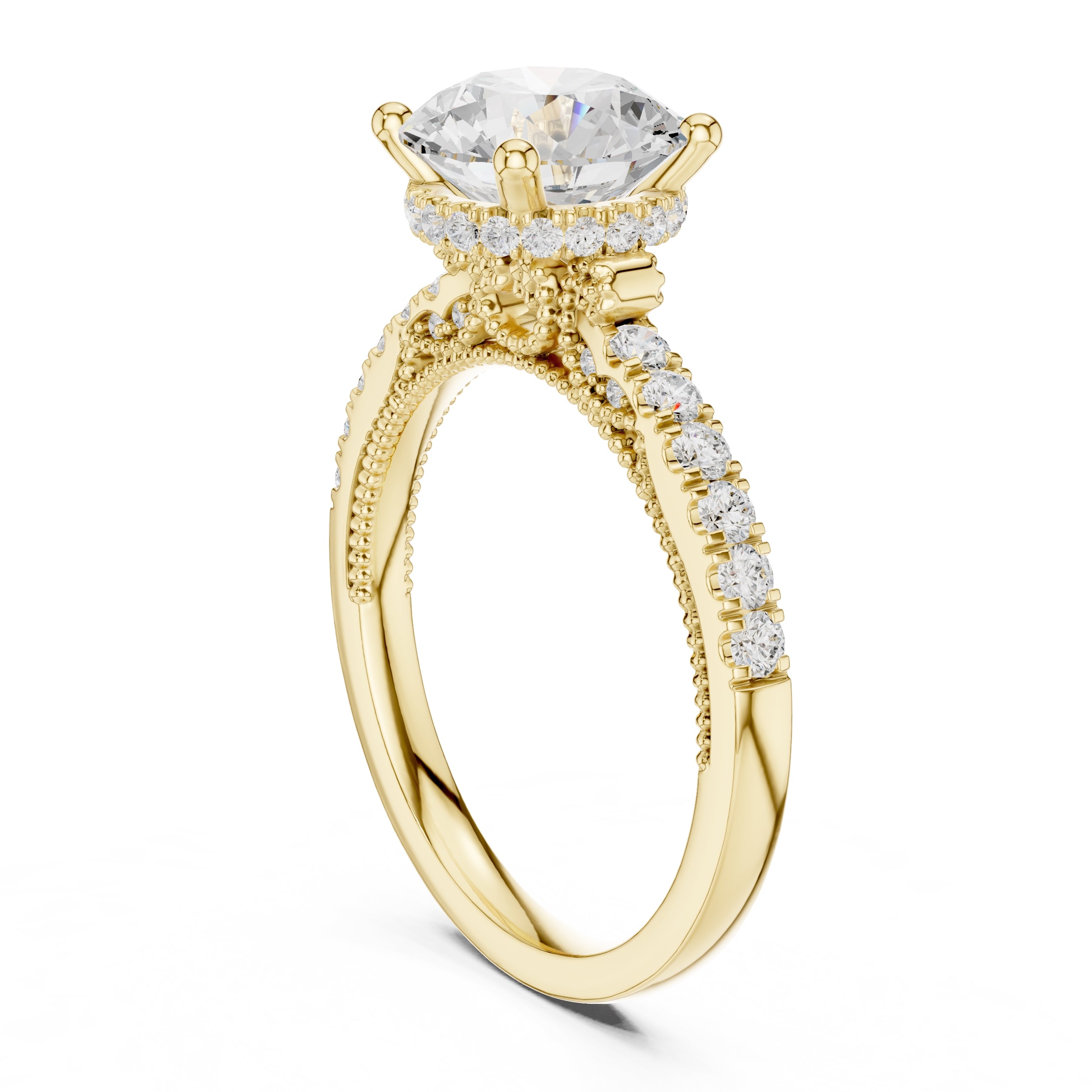 2.00 ct Round Diamond Milgrain Pave Ring 2ct Yellow Gold