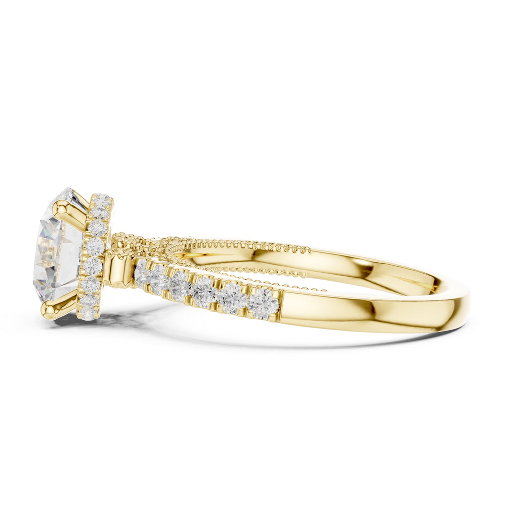 2.00 ct Round Diamond Milgrain Pave Ring 2ct Yellow Gold