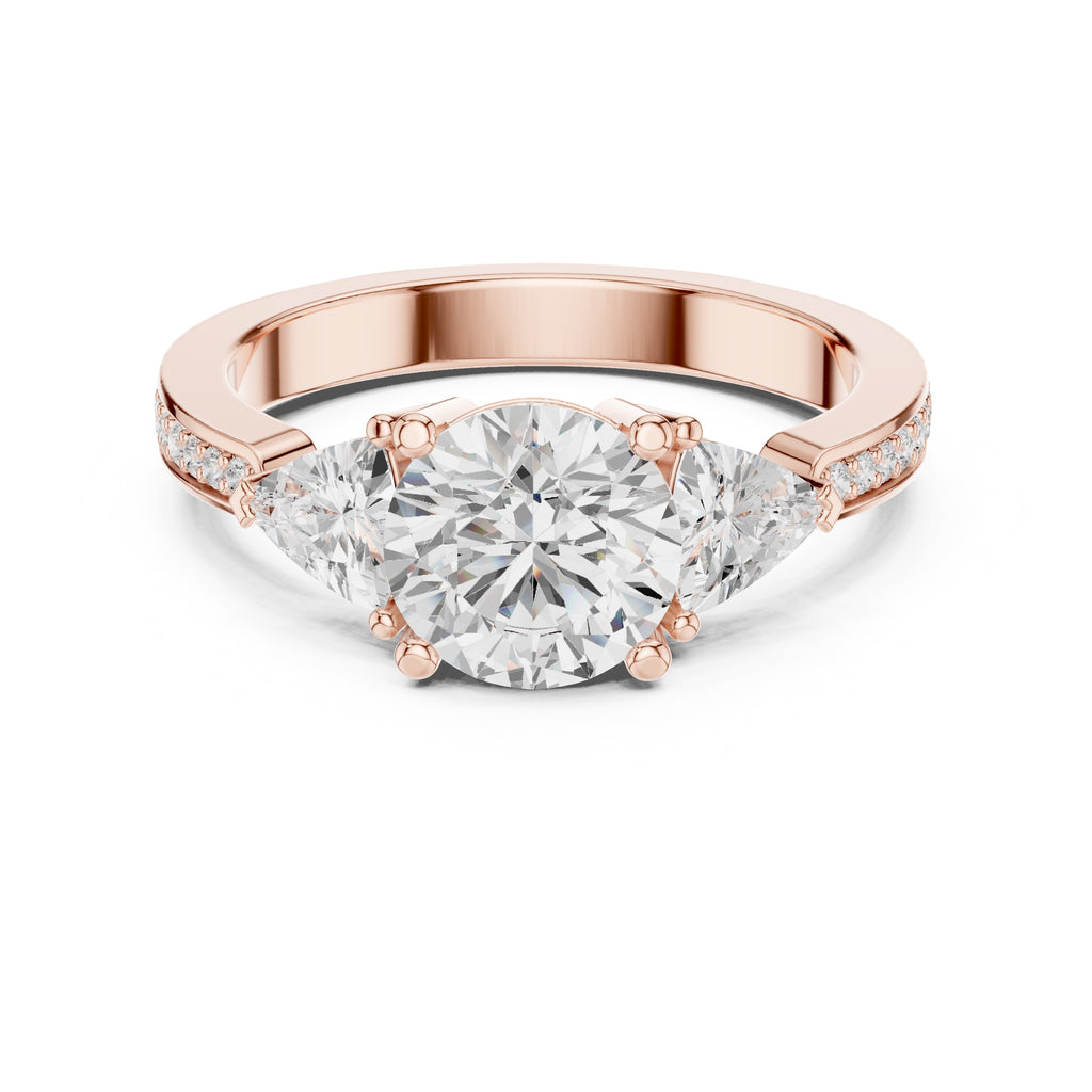 2.00 ct Round Trillion Three Stone Diamond Ring 1.5ct Rose Gold