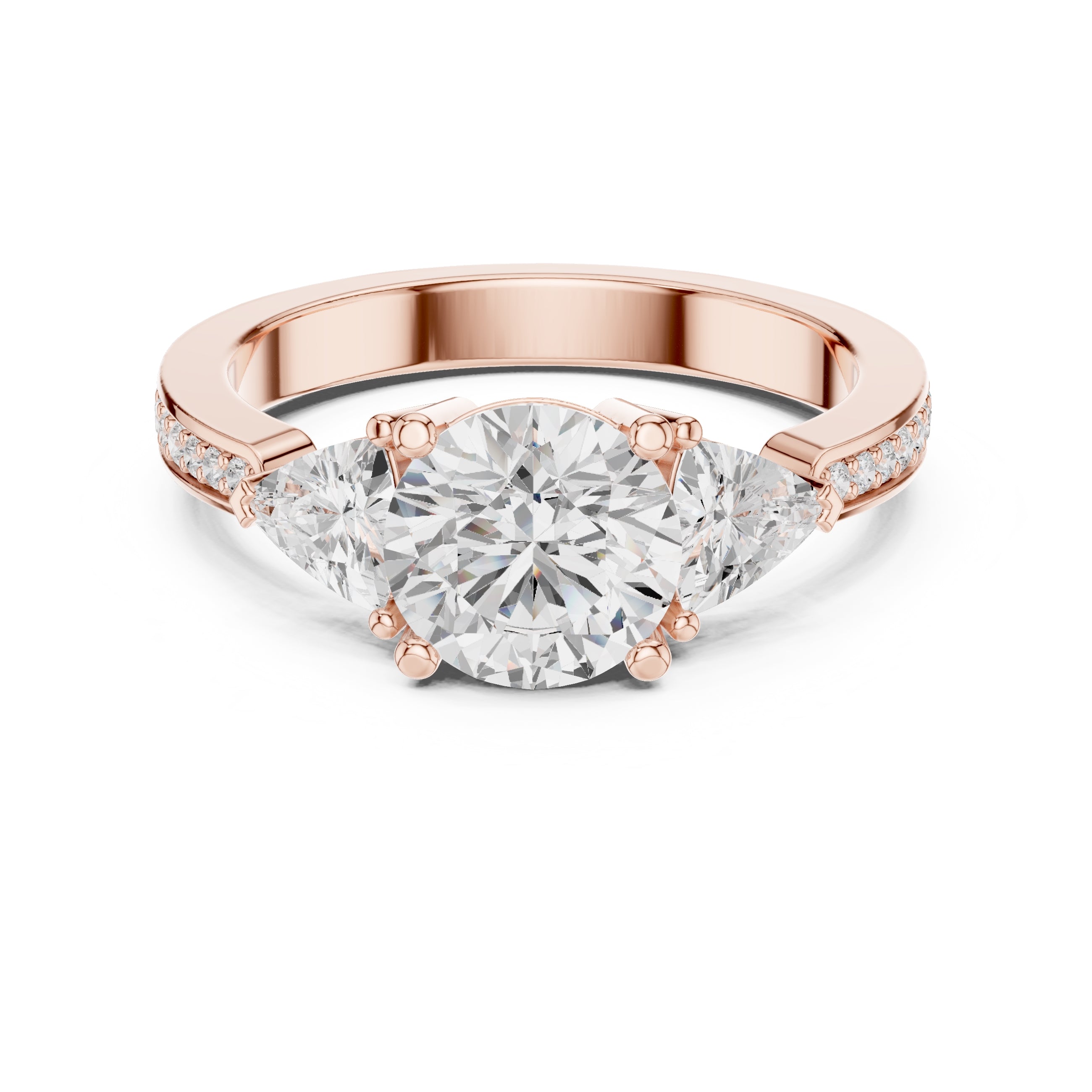 2.00 ct Round Trillion Three Stone Diamond Ring 1.5ct Rose Gold