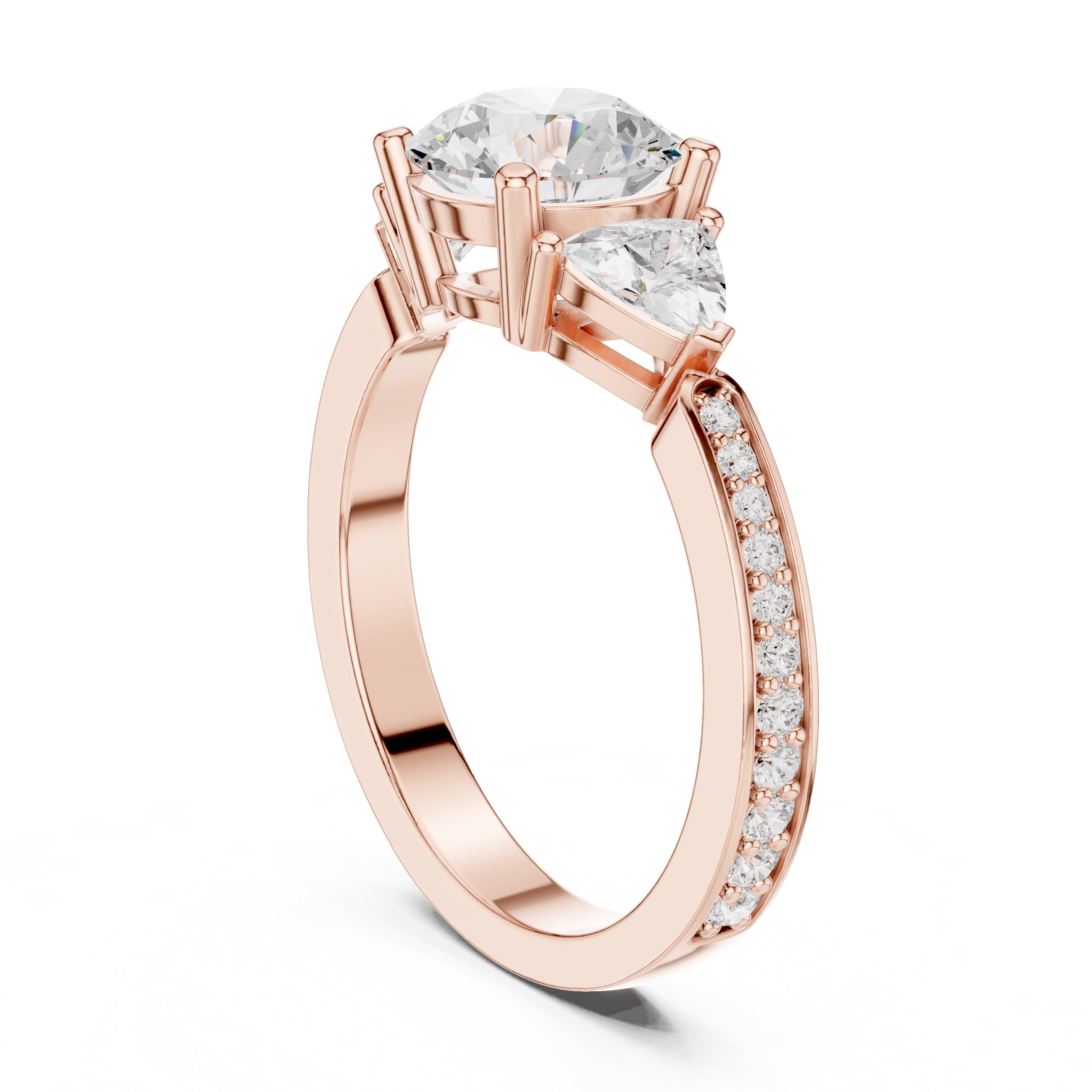 2.00 ct Round Trillion Three Stone Diamond Ring 1.5ct Rose Gold