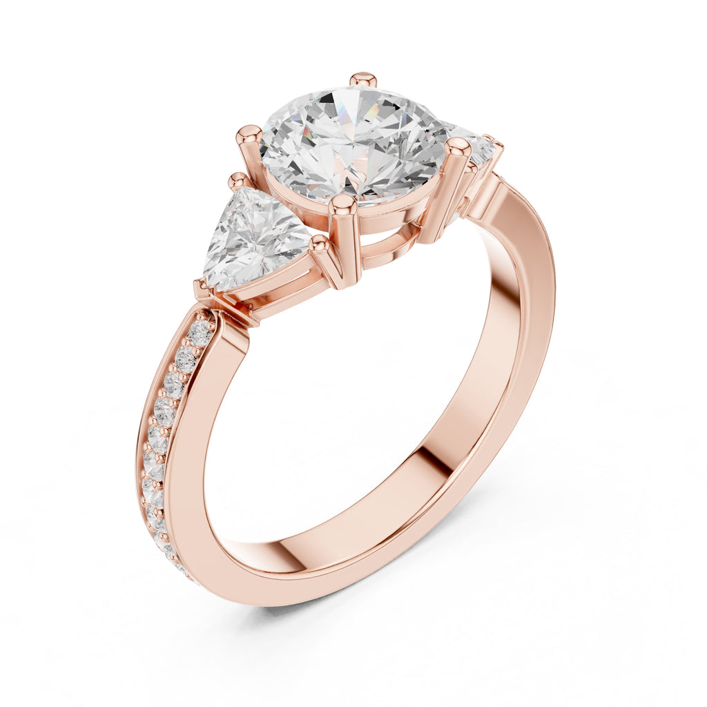2.00 ct Round Trillion Three Stone Diamond Ring 1.5ct Rose Gold