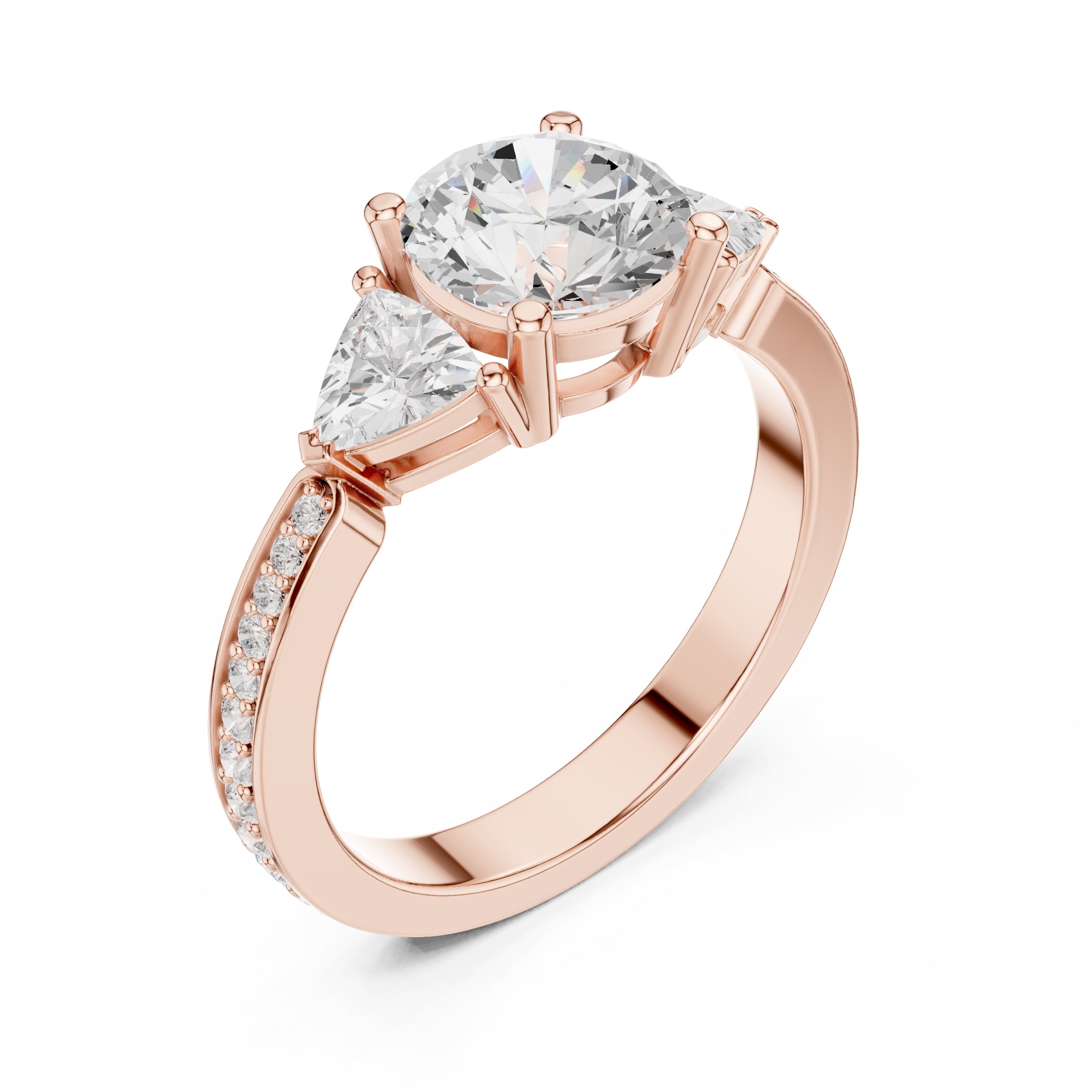 2.00 ct Round Trillion Three Stone Diamond Ring 1.5ct Rose Gold