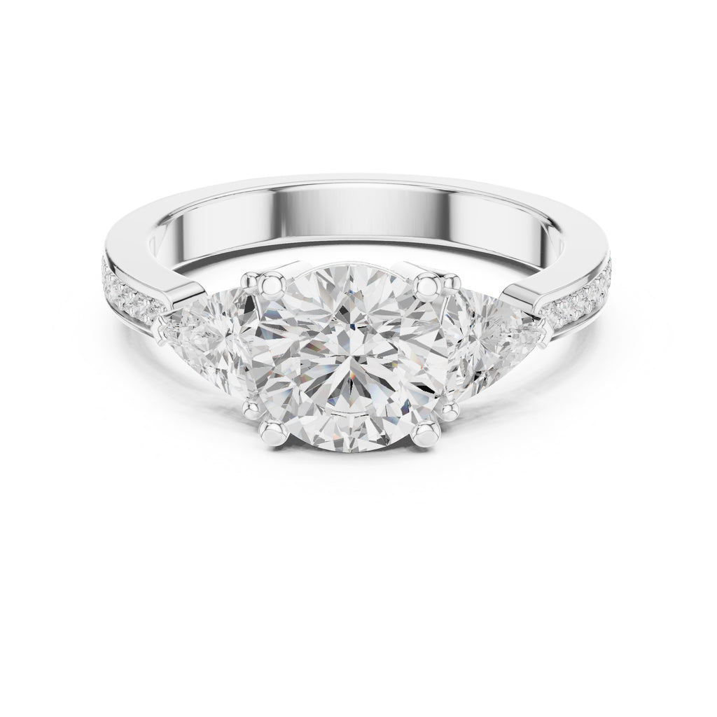 2.00 ct Round Trillion Three Stone Diamond Ring 1.5ct White Gold