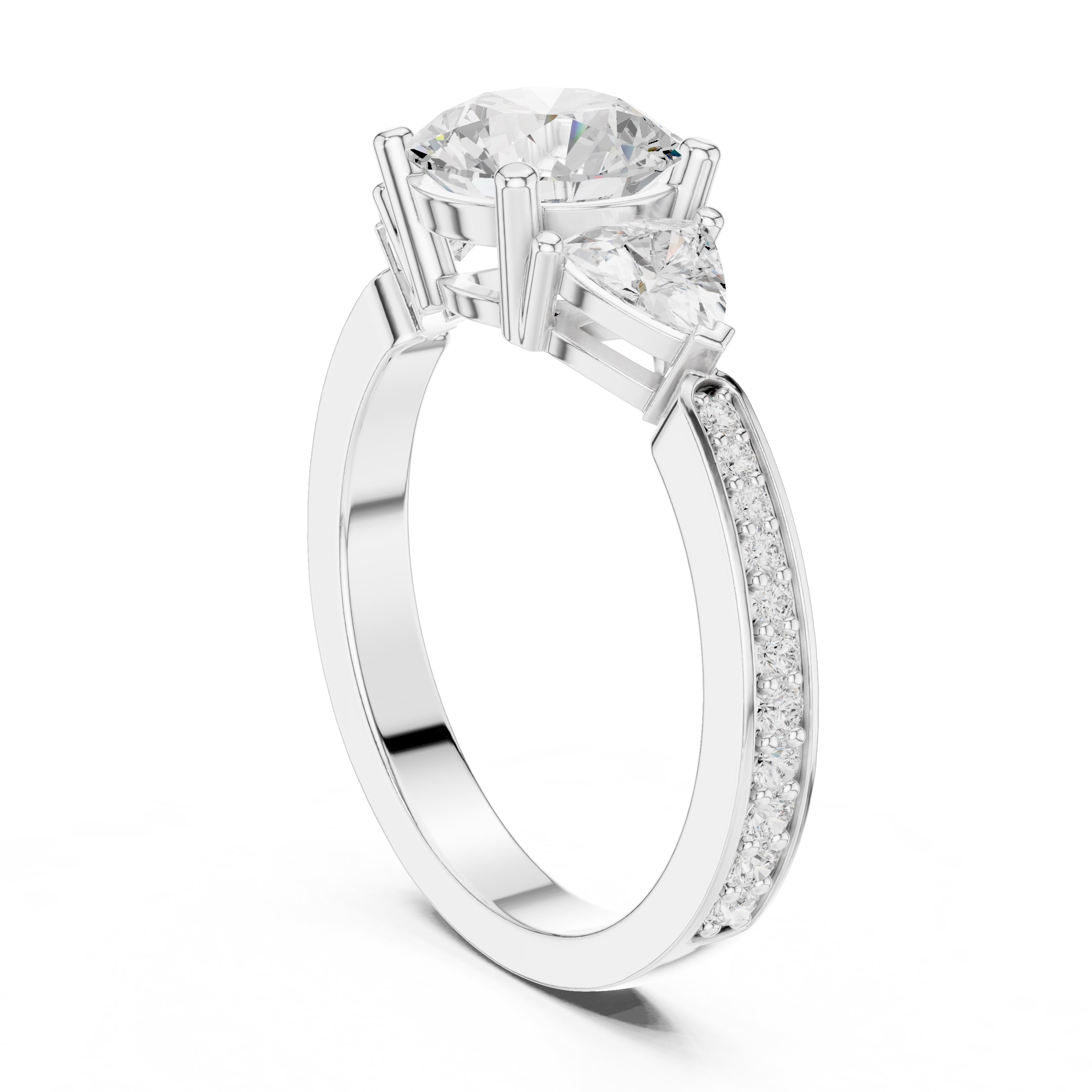 2.00 ct Round Trillion Three Stone Diamond Ring 1.5ct White Gold