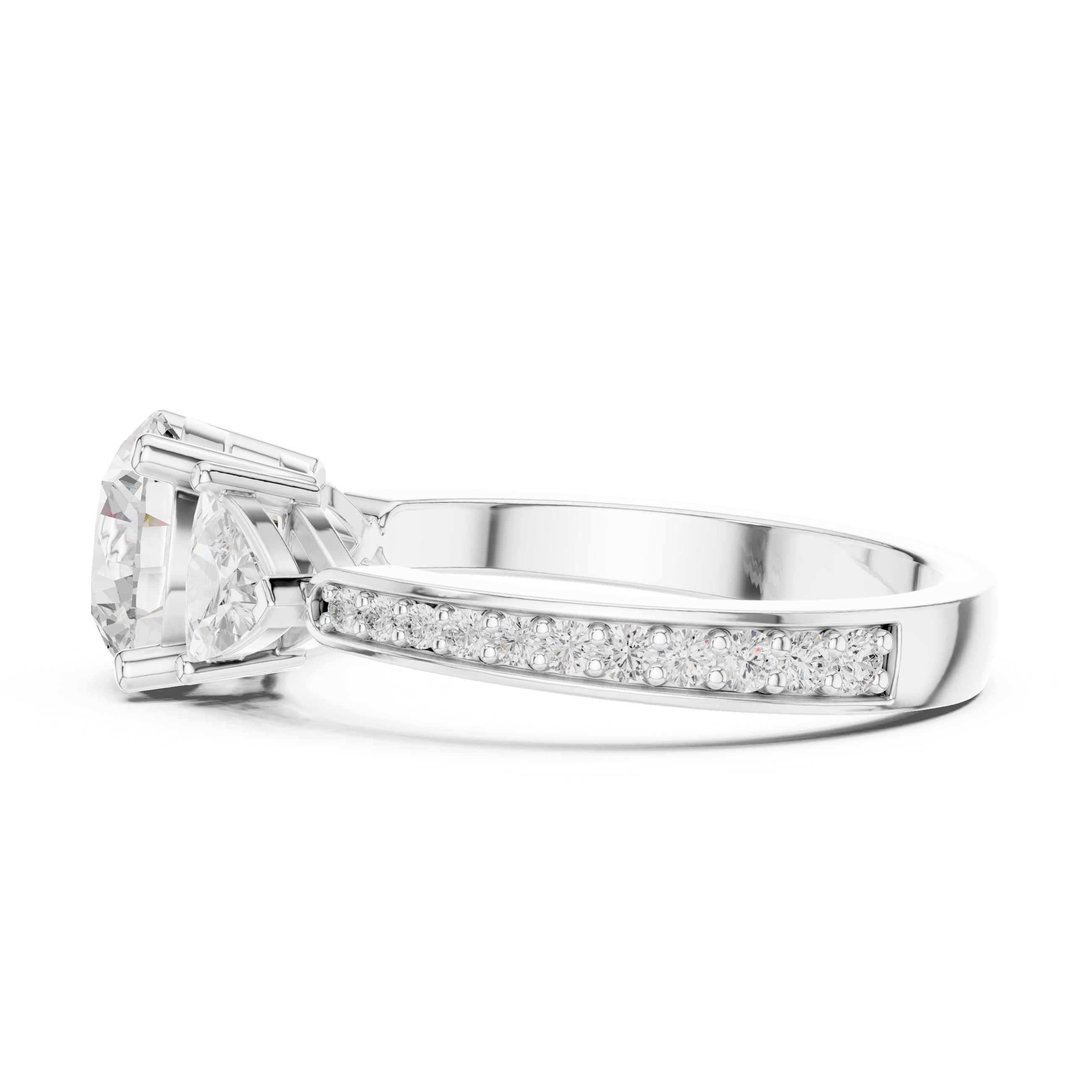 2.00 ct Round Trillion Three Stone Diamond Ring 1.5ct White Gold