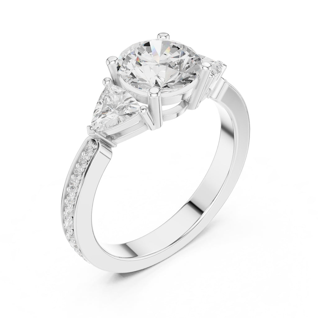 2.00 ct Round Trillion Three Stone Diamond Ring 1.5ct White Gold