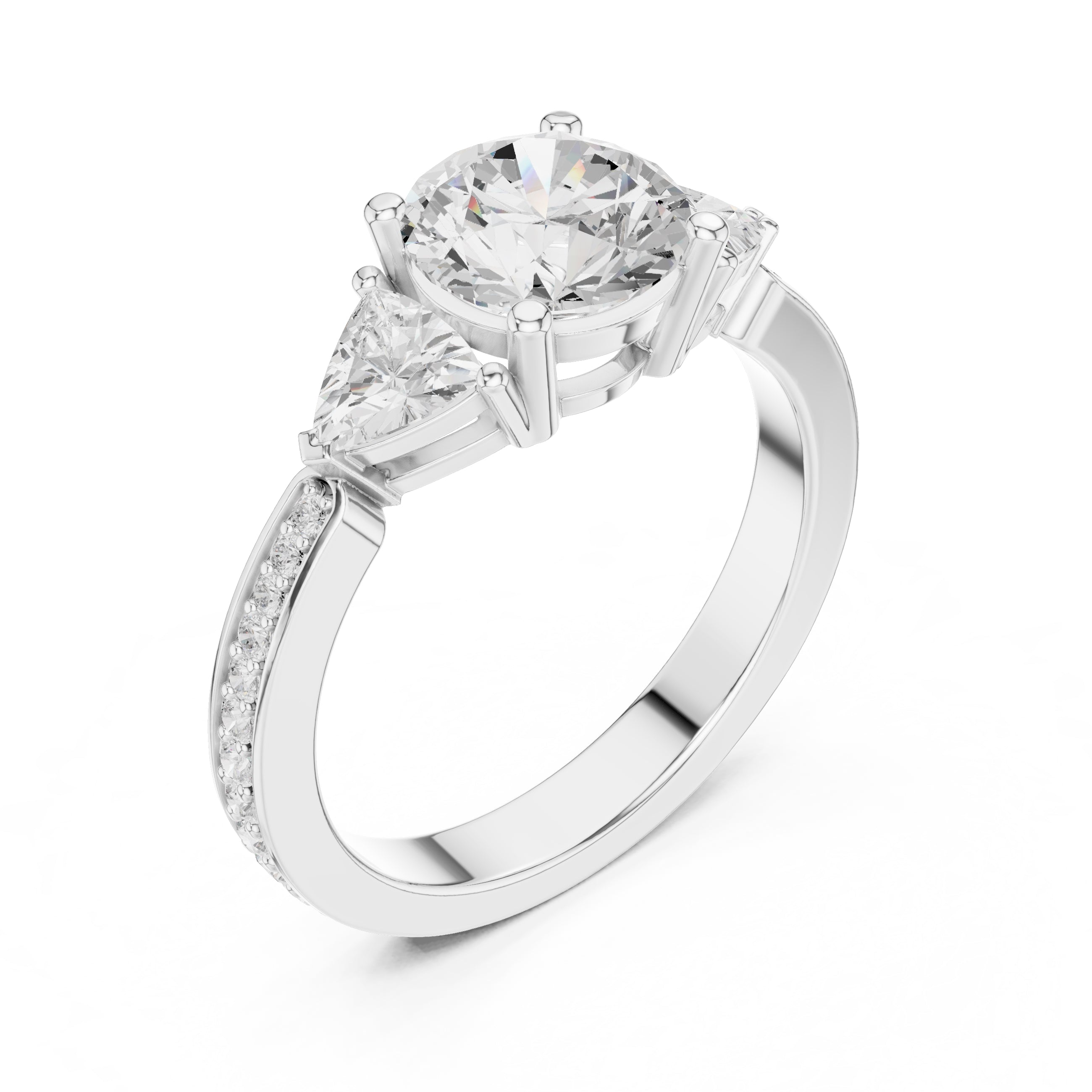 2.00 ct Round Trillion Three Stone Diamond Ring 1.5ct White Gold