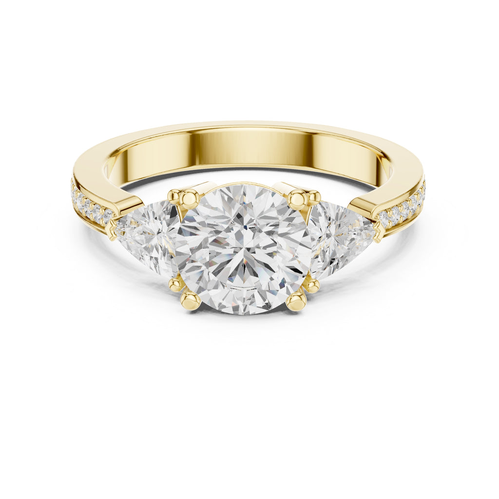 2.00 ct Round Trillion Three Stone Diamond Ring 1.5ct Yellow Gold