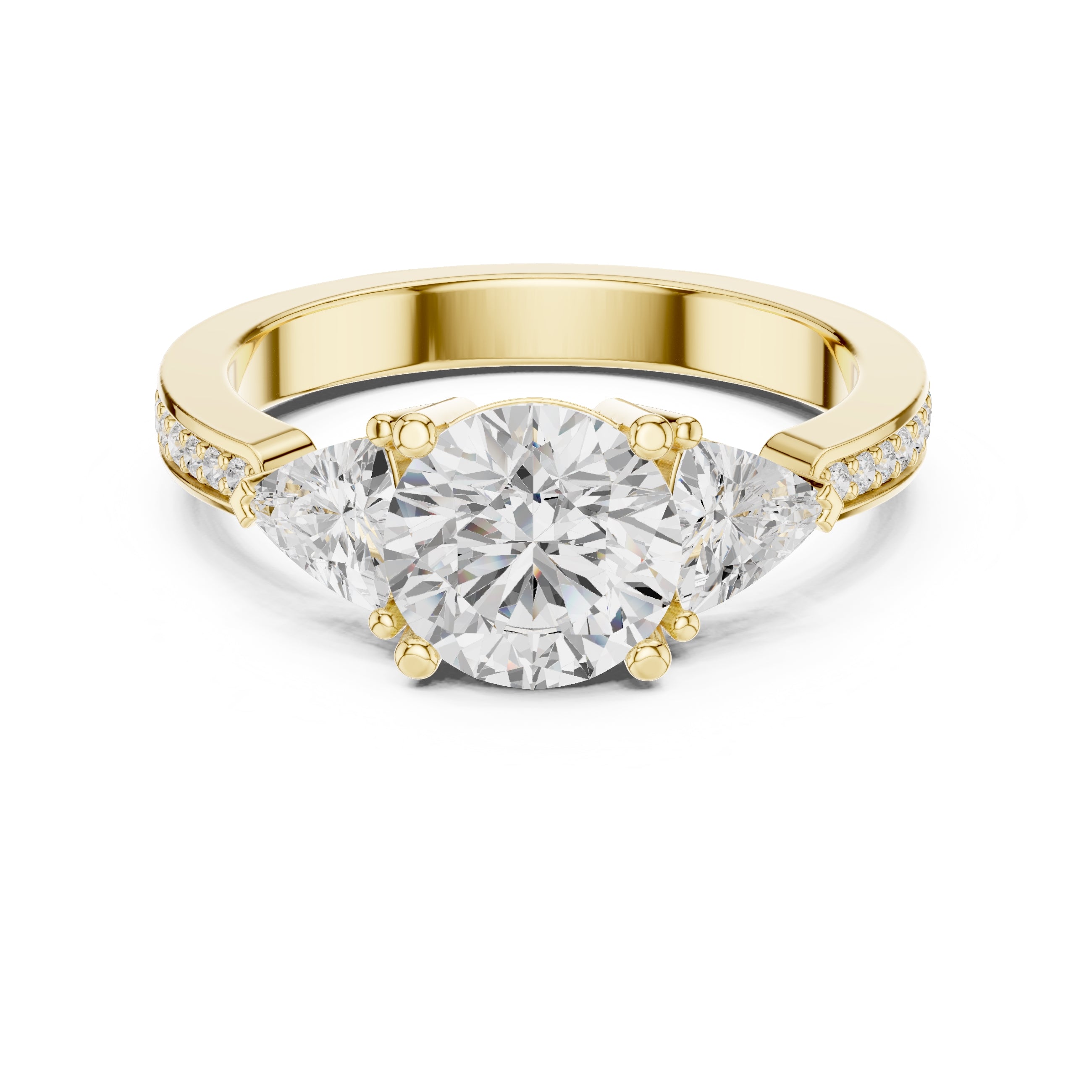 2.00 ct Round Trillion Three Stone Diamond Ring 1.5ct Yellow Gold