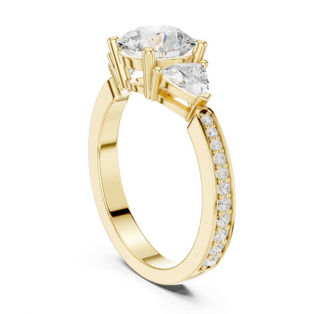 2.00 ct Round Trillion Three Stone Diamond Ring 1.5ct Yellow Gold
