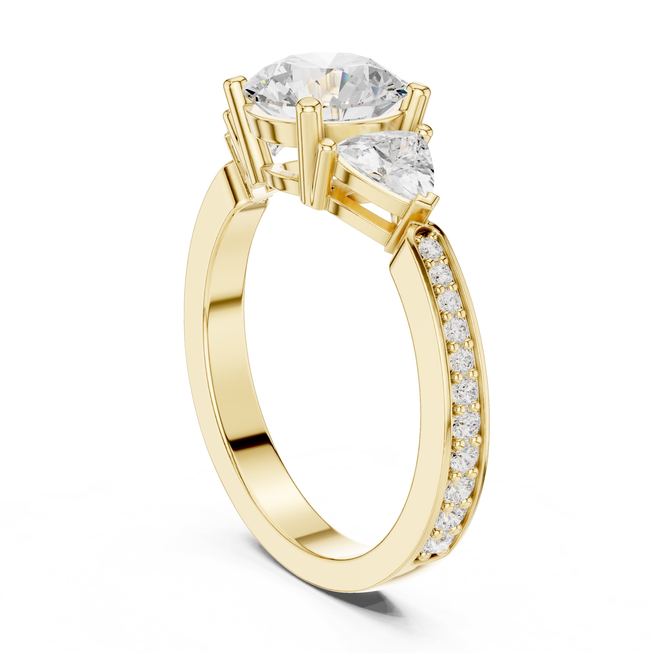2.00 ct Round Trillion Three Stone Diamond Ring 1.5ct Yellow Gold