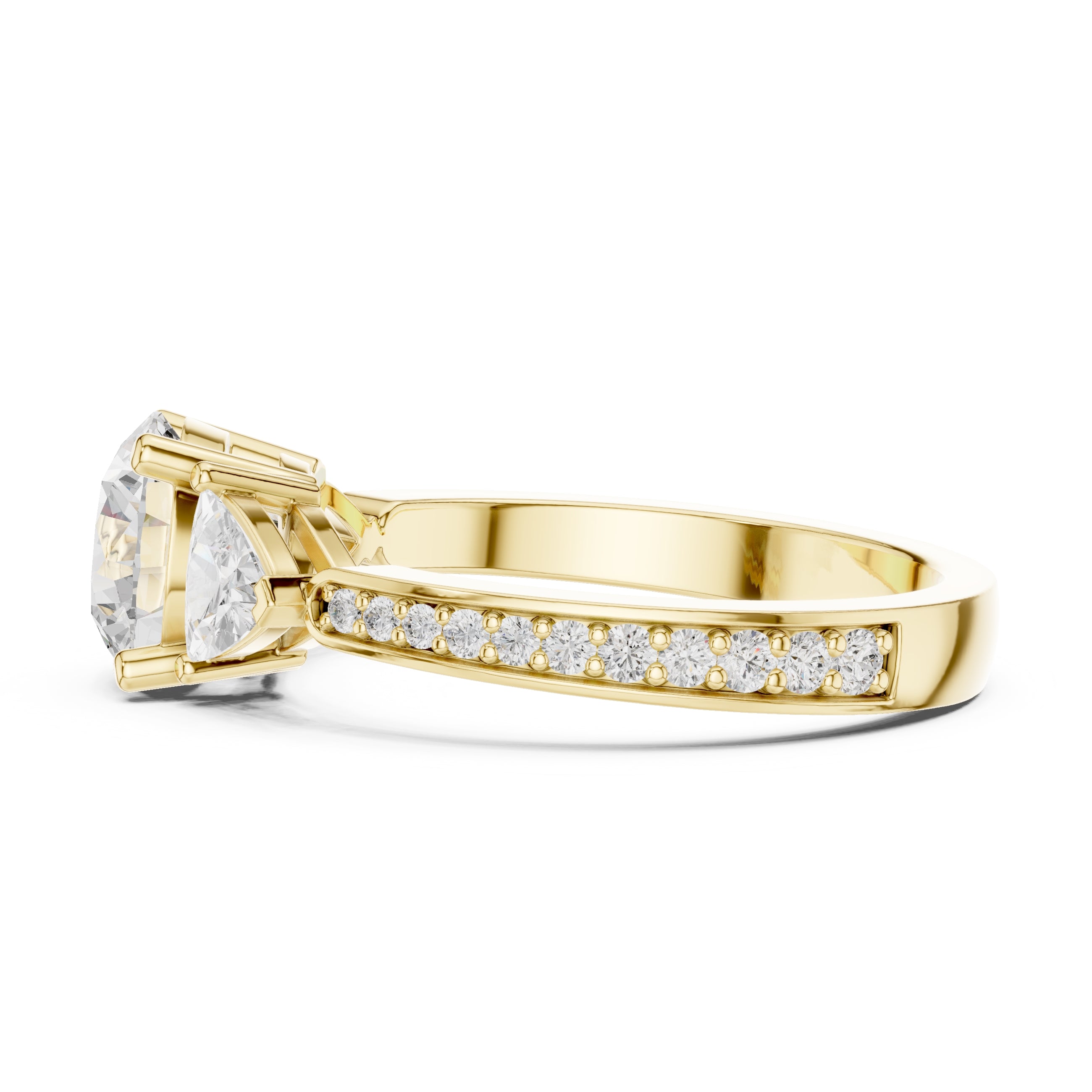 2.00 ct Round Trillion Three Stone Diamond Ring 1.5ct Yellow Gold