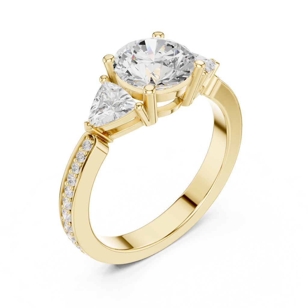 2.00 ct Round Trillion Three Stone Diamond Ring 1.5ct Yellow Gold