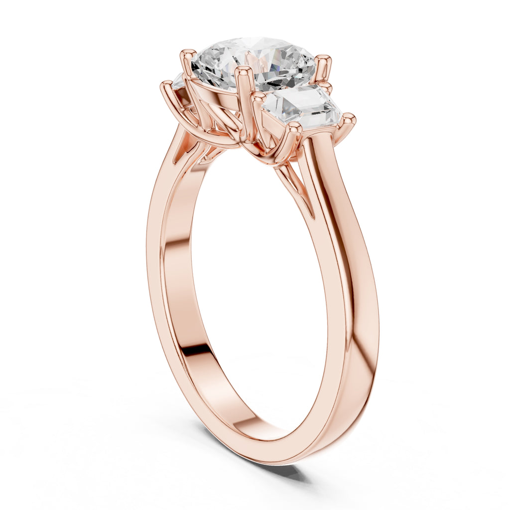 2.00 ct Cushion Baguette Three Stone Ring 1.4ct Rose Gold