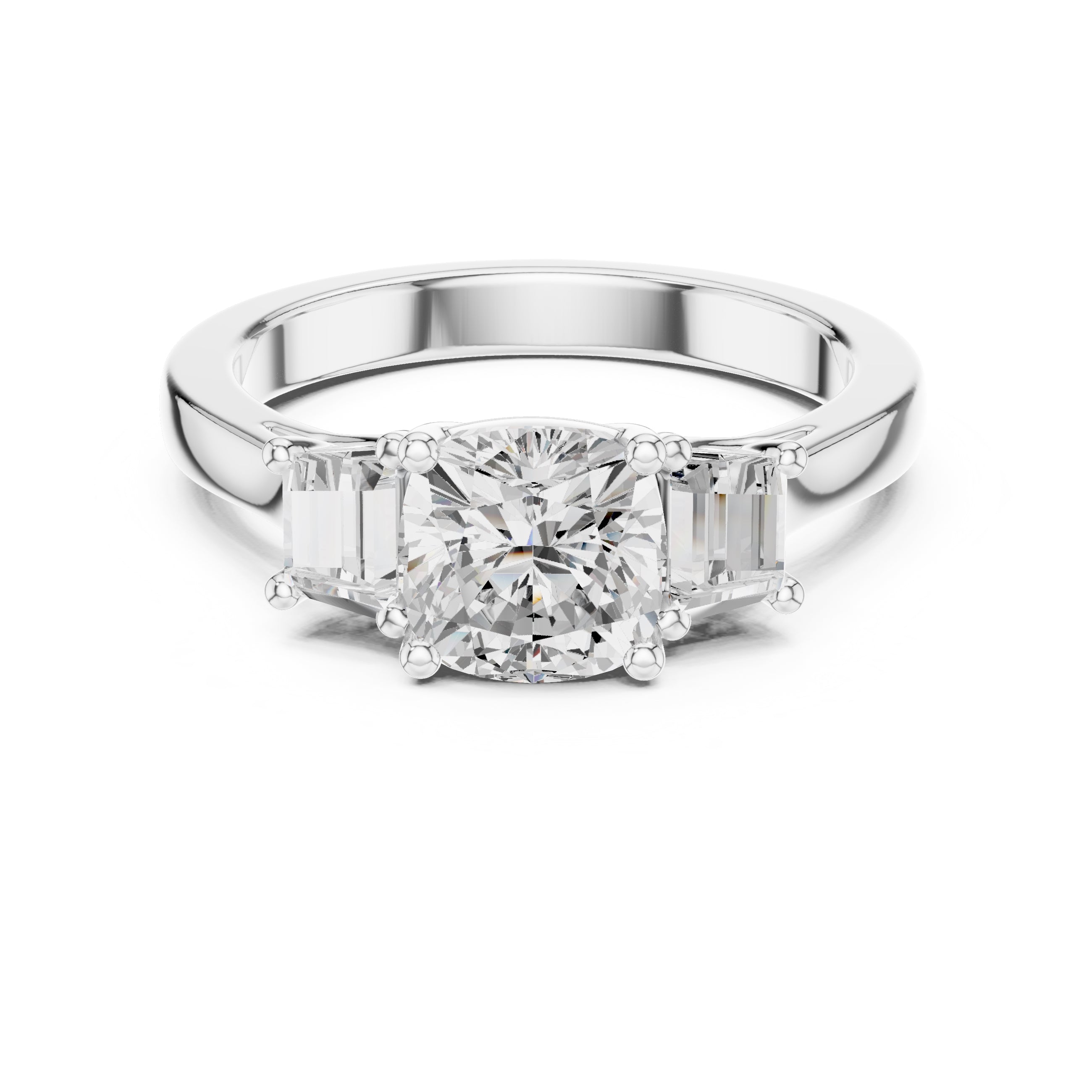 2.00 ct Cushion Baguette Three Stone Ring 1.4ct White Gold