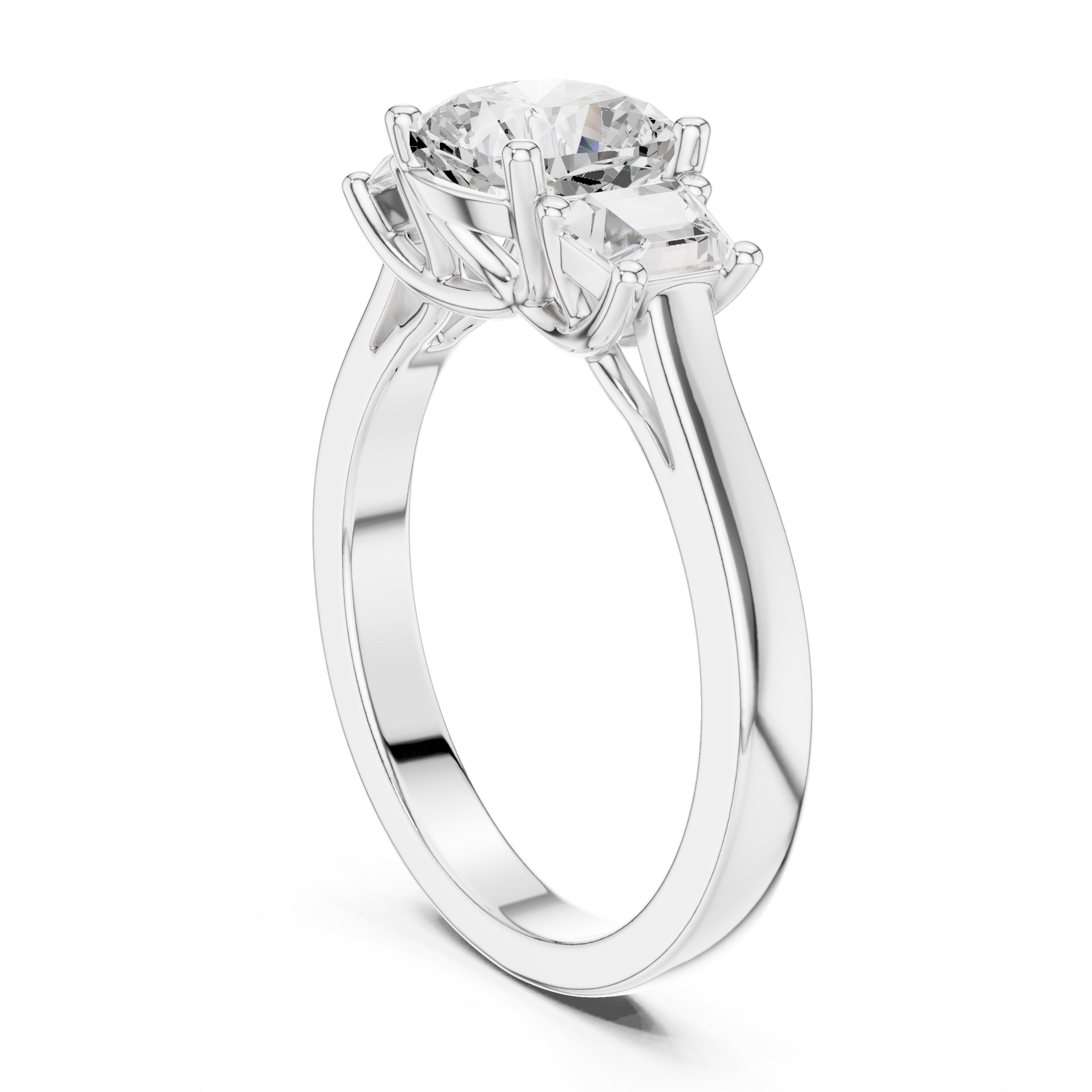 2.00 ct Cushion Baguette Three Stone Ring 1.4ct White Gold