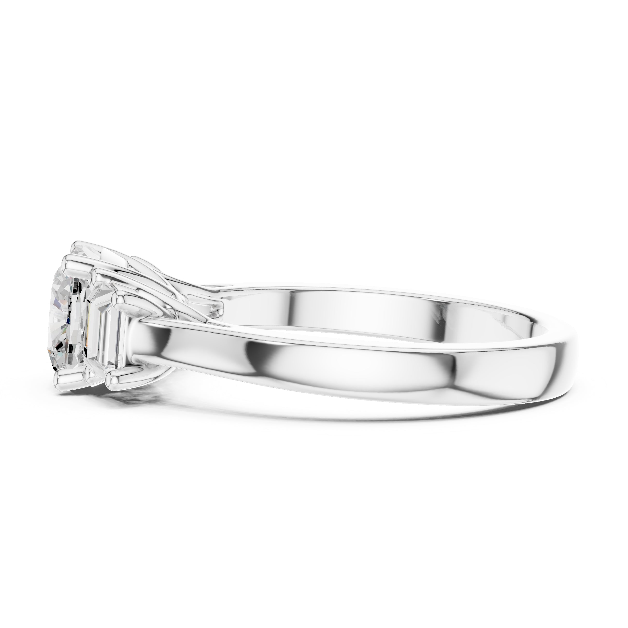 2.00 ct Cushion Baguette Three Stone Ring 1.4ct White Gold