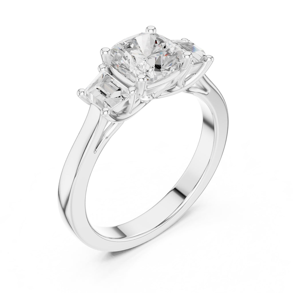 2.00 ct Cushion Baguette Three Stone Ring 1.4ct White Gold