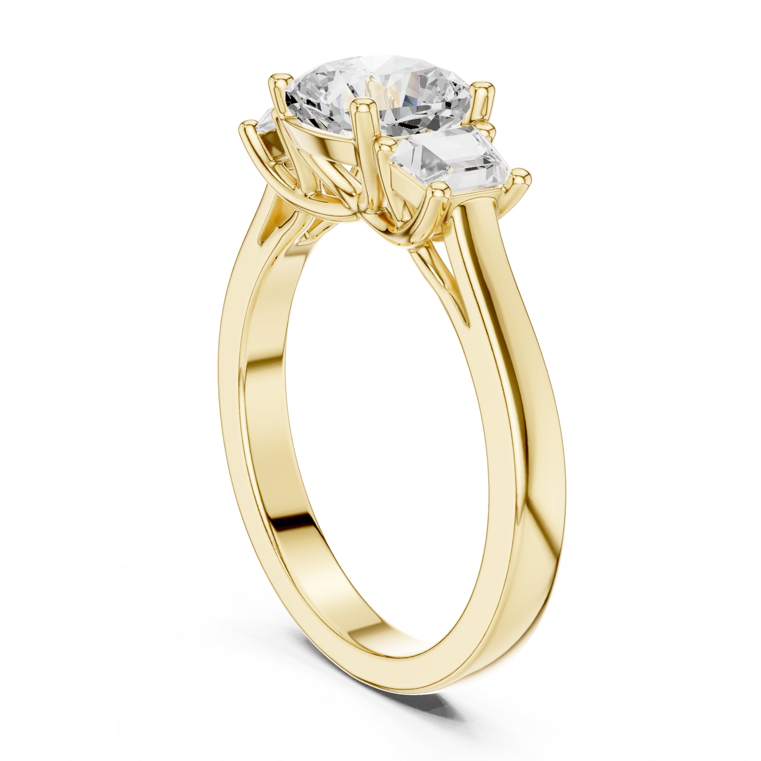 2.00 ct Cushion Baguette Three Stone Ring 1.4ct Yellow Gold