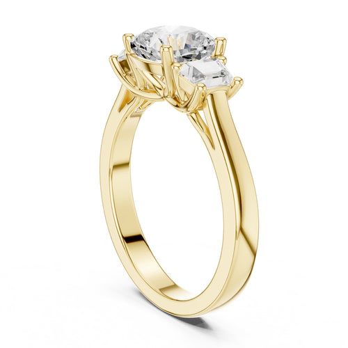 2.00 ct Cushion Baguette Three Stone Ring 1.4ct Yellow Gold