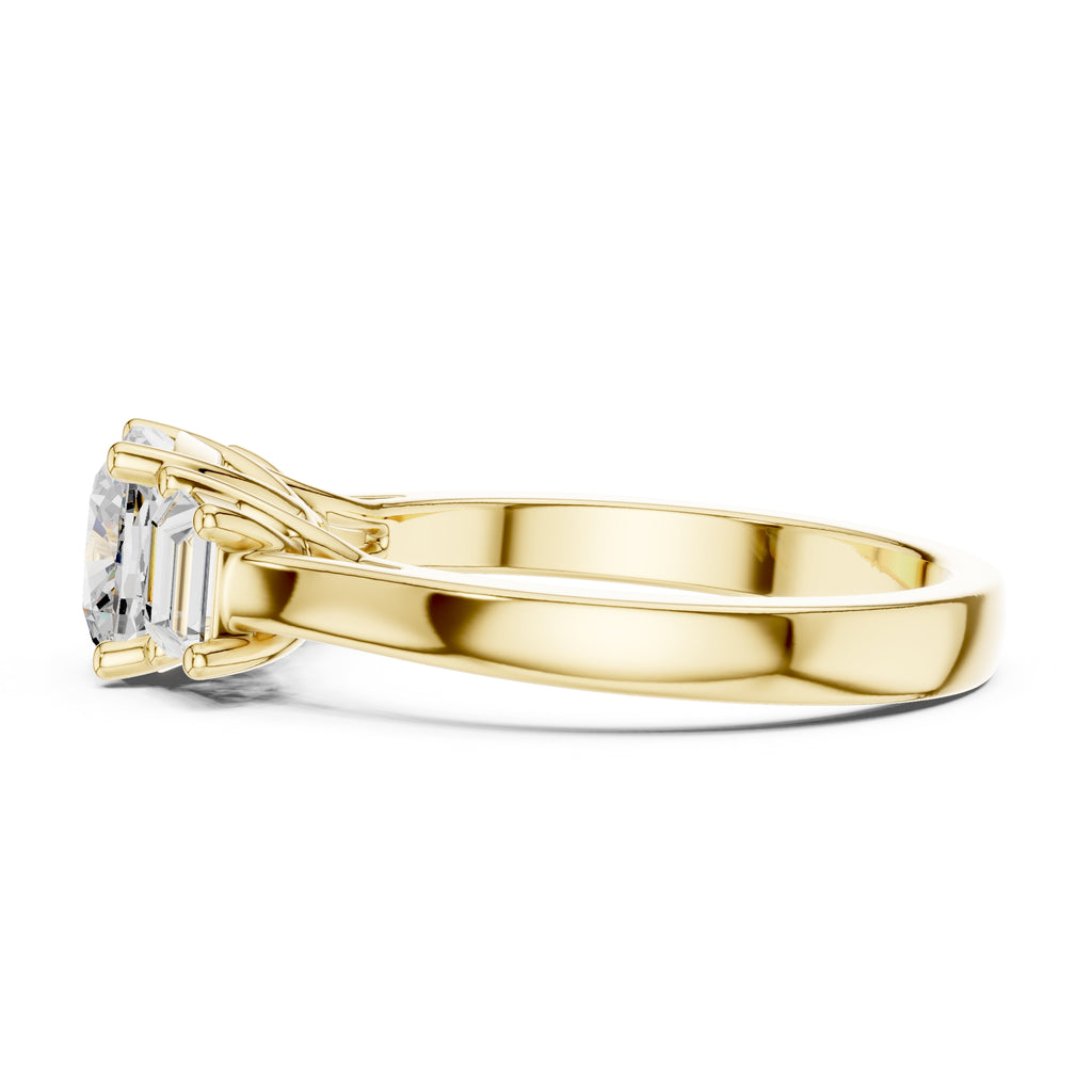 2.00 ct Cushion Baguette Three Stone Ring 1.4ct Yellow Gold