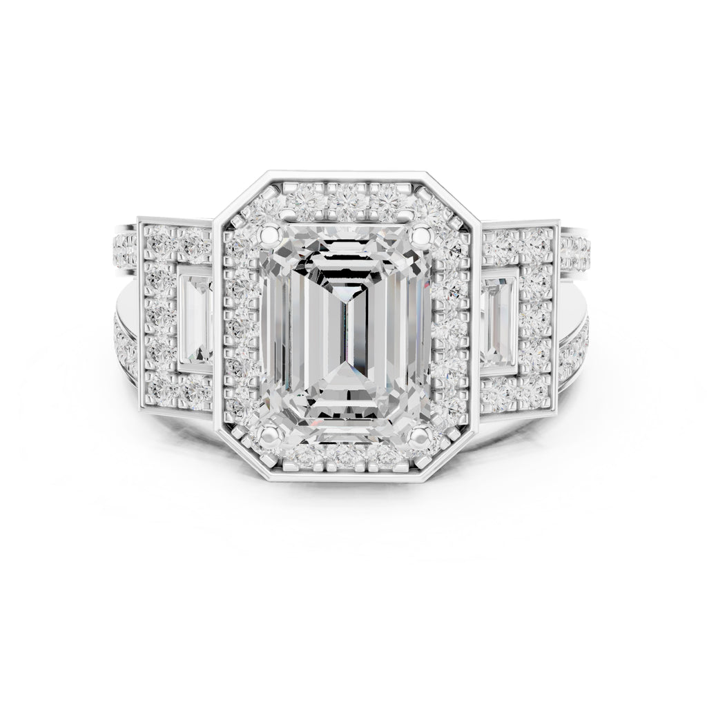 2.50 ct Emerald Cut Baguette Halo Ring 2.5ct White Gold