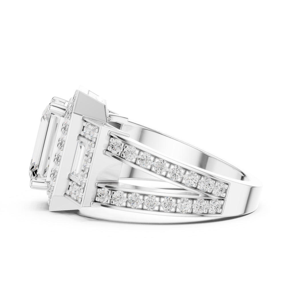 2.50 ct Emerald Cut Baguette Halo Ring 2.5ct White Gold