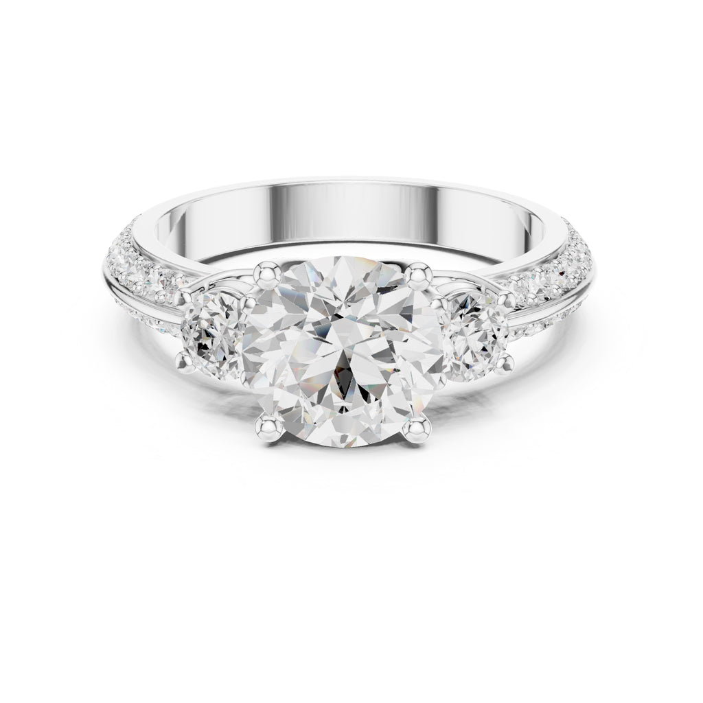 2.00 ct Three Stone Pave Diamond Ring 2ct White Gold