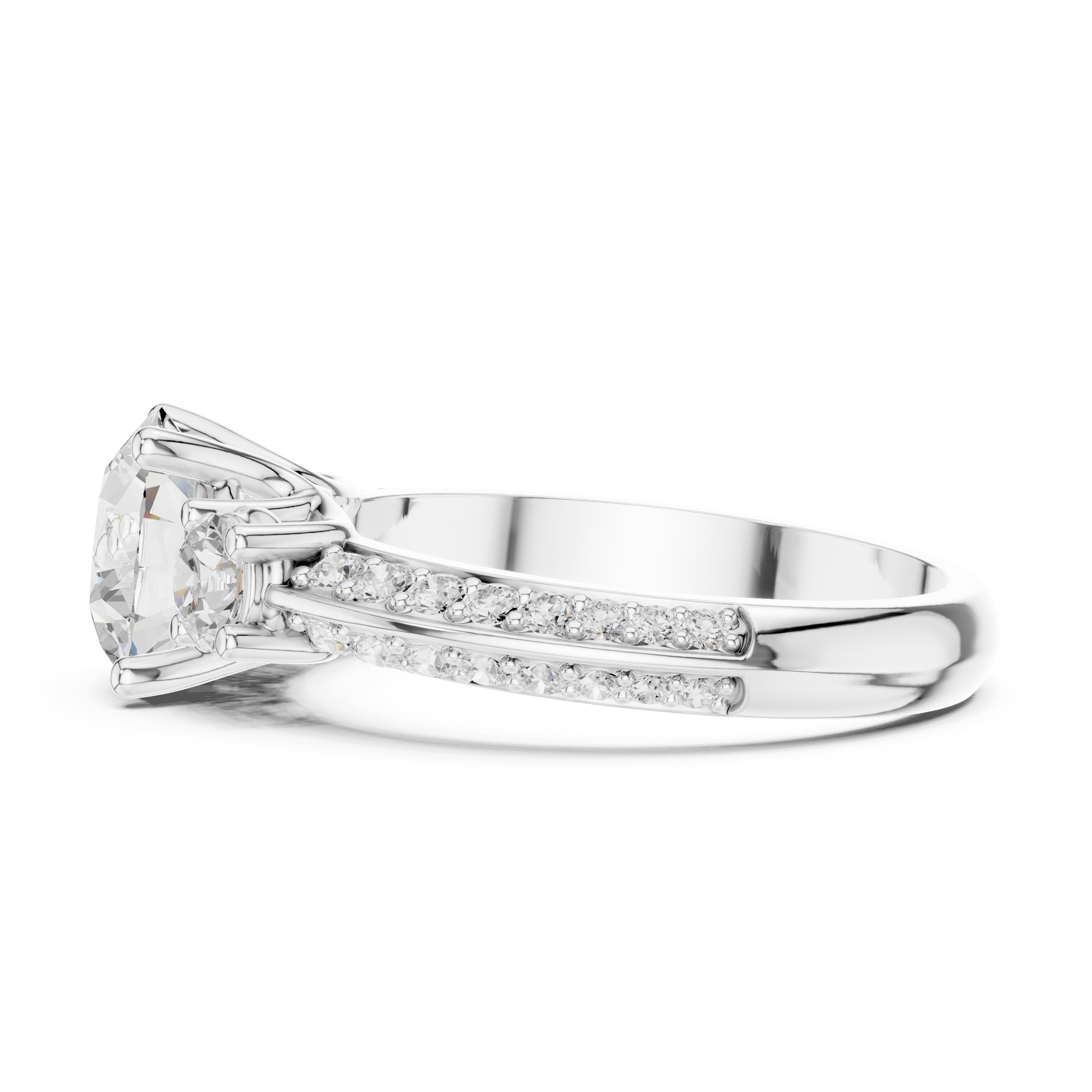 2.00 ct Three Stone Pave Diamond Ring 2ct White Gold