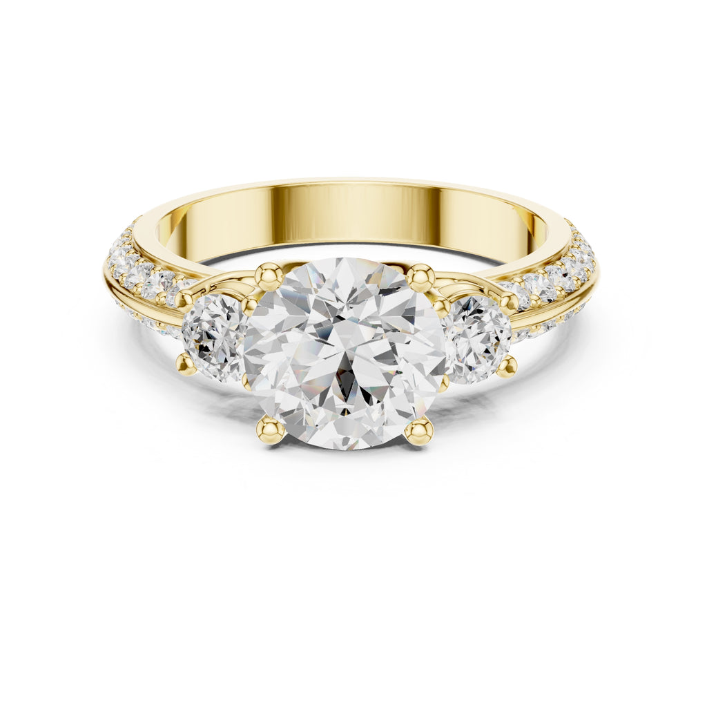 2.00 ct Three Stone Pave Diamond Ring 2ct Yellow Gold