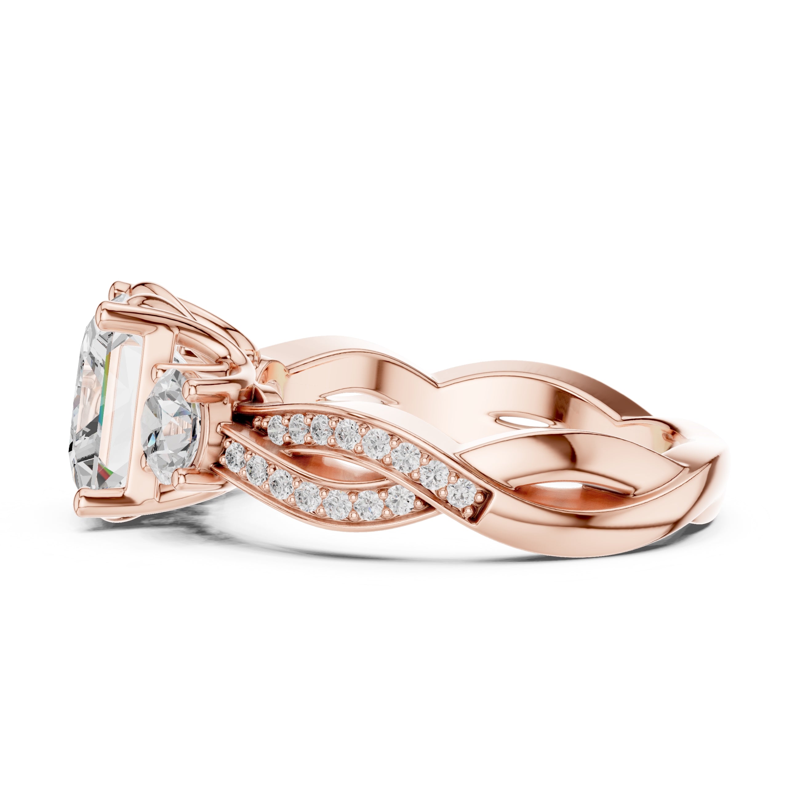2.50 ct Princess Split-Shank Three-Stone Ring 2.5ct Rose Gold