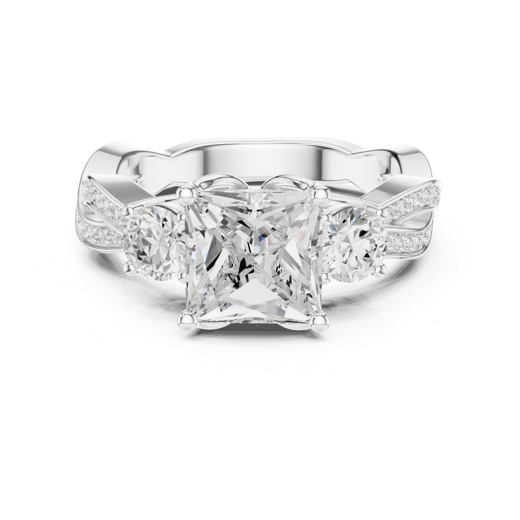 2.50 ct Princess Split-Shank Three-Stone Ring 2.5ct White Gold