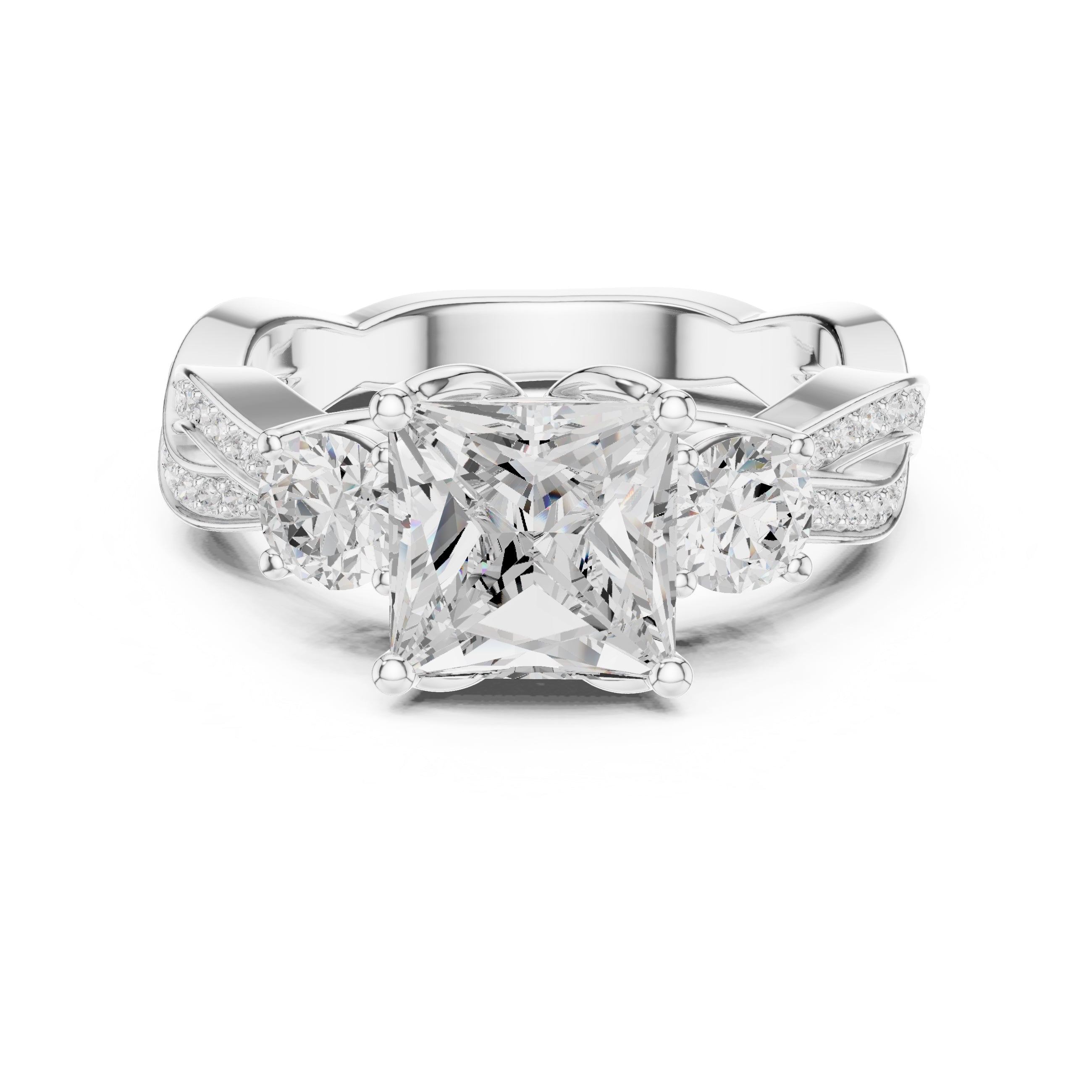 2.50 ct Princess Split-Shank Three-Stone Ring 2.5ct White Gold