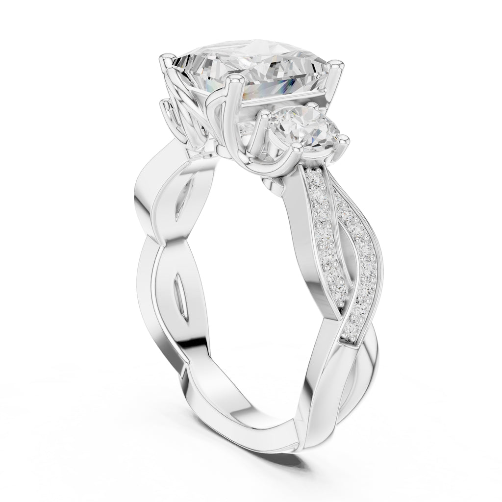 2.50 ct Princess Split-Shank Three-Stone Ring 2.5ct White Gold
