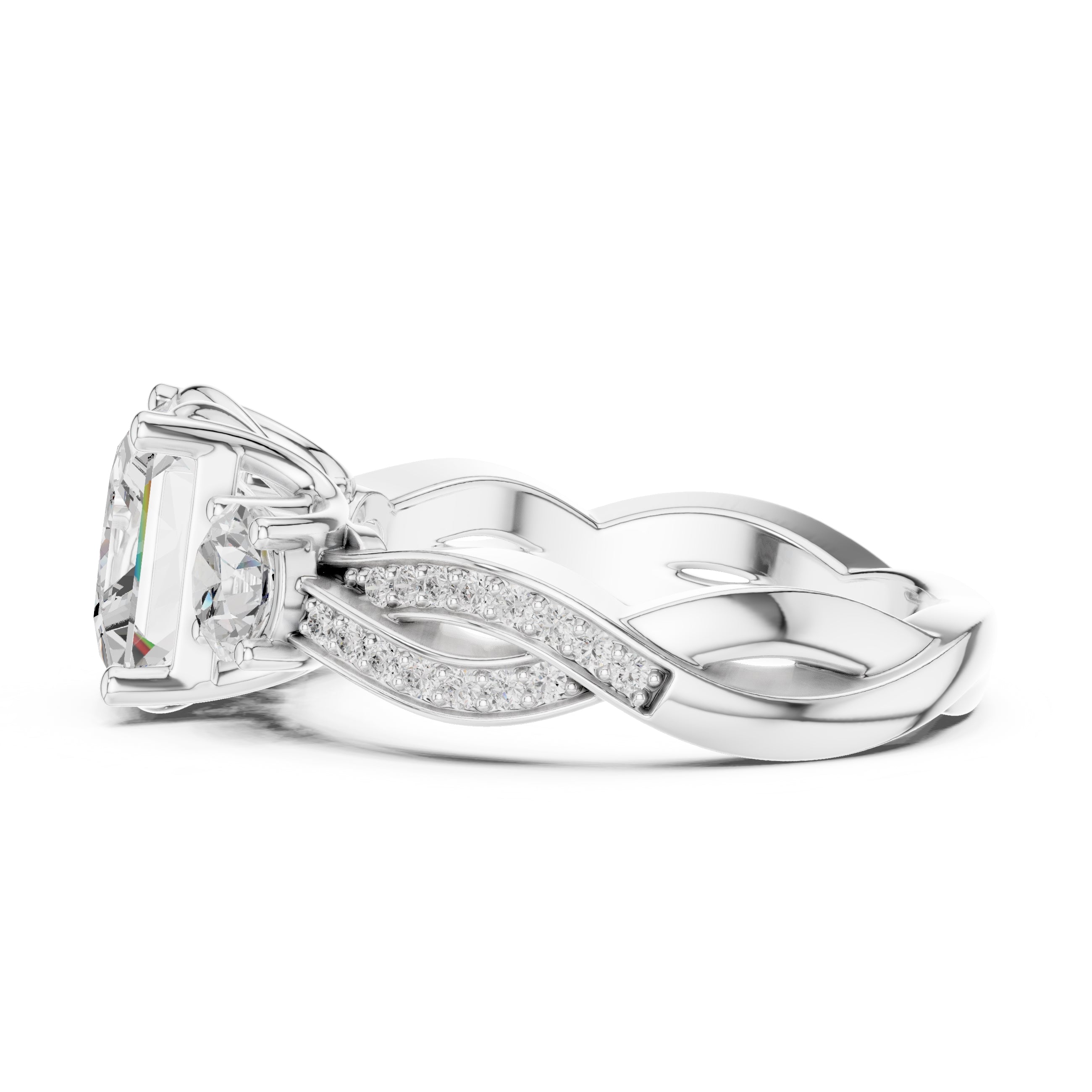 2.50 ct Princess Split-Shank Three-Stone Ring 2.5ct White Gold