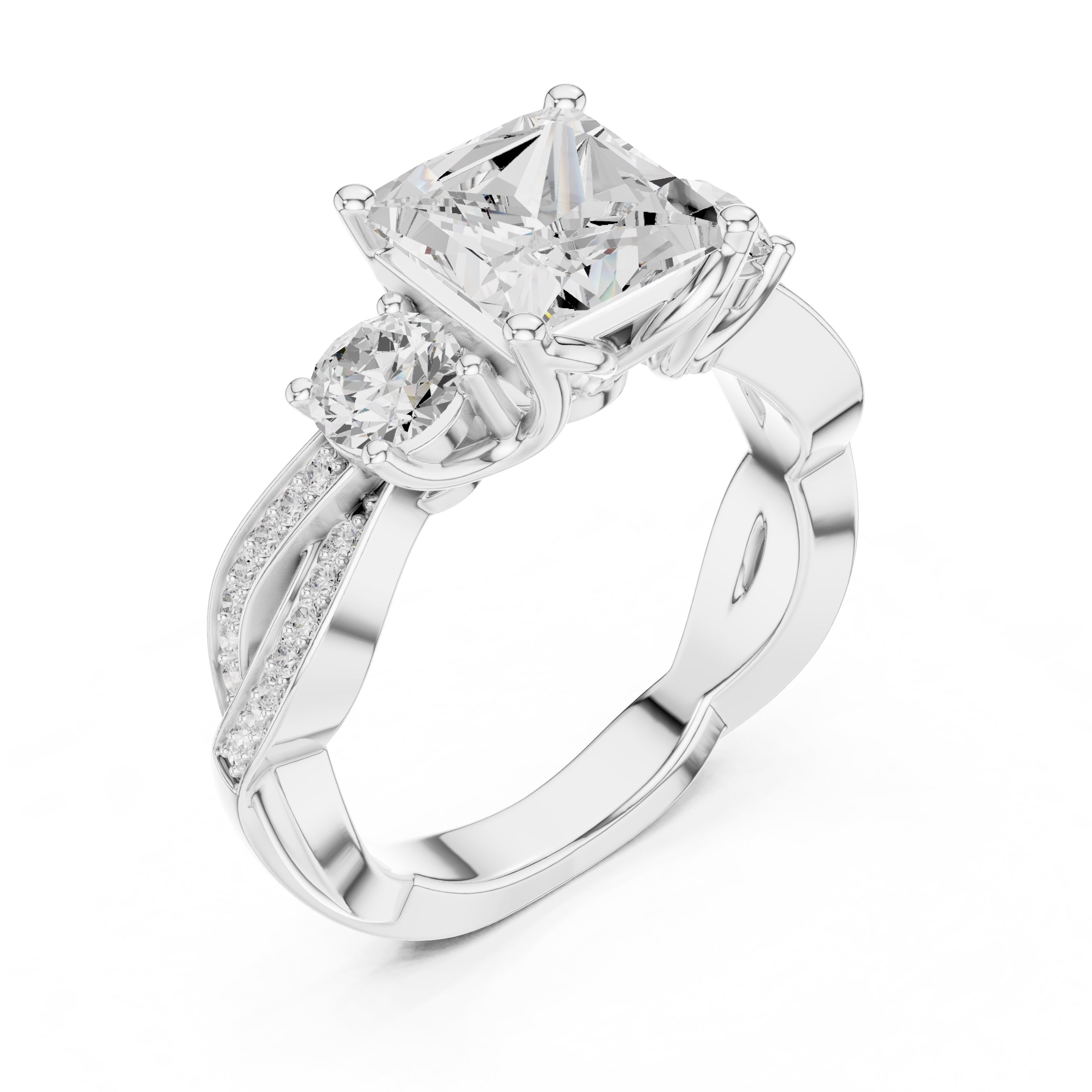 2.50 ct Princess Split-Shank Three-Stone Ring 2.5ct White Gold