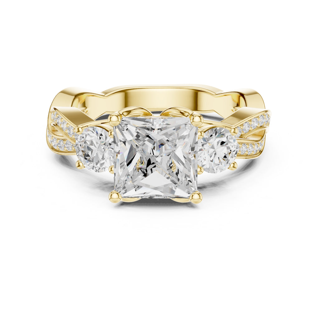 2.50 ct Princess Split-Shank Three-Stone Ring 2.5ct Yellow Gold