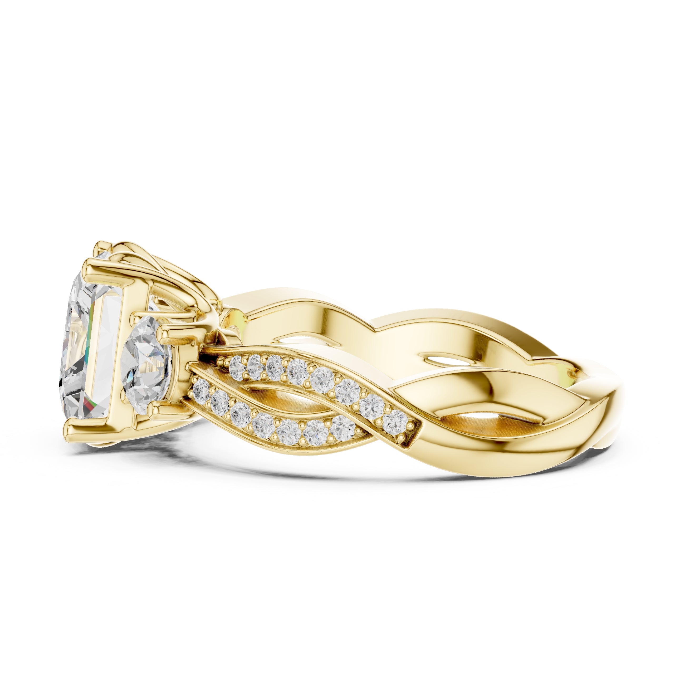 2.50 ct Princess Split-Shank Three-Stone Ring 2.5ct Yellow Gold