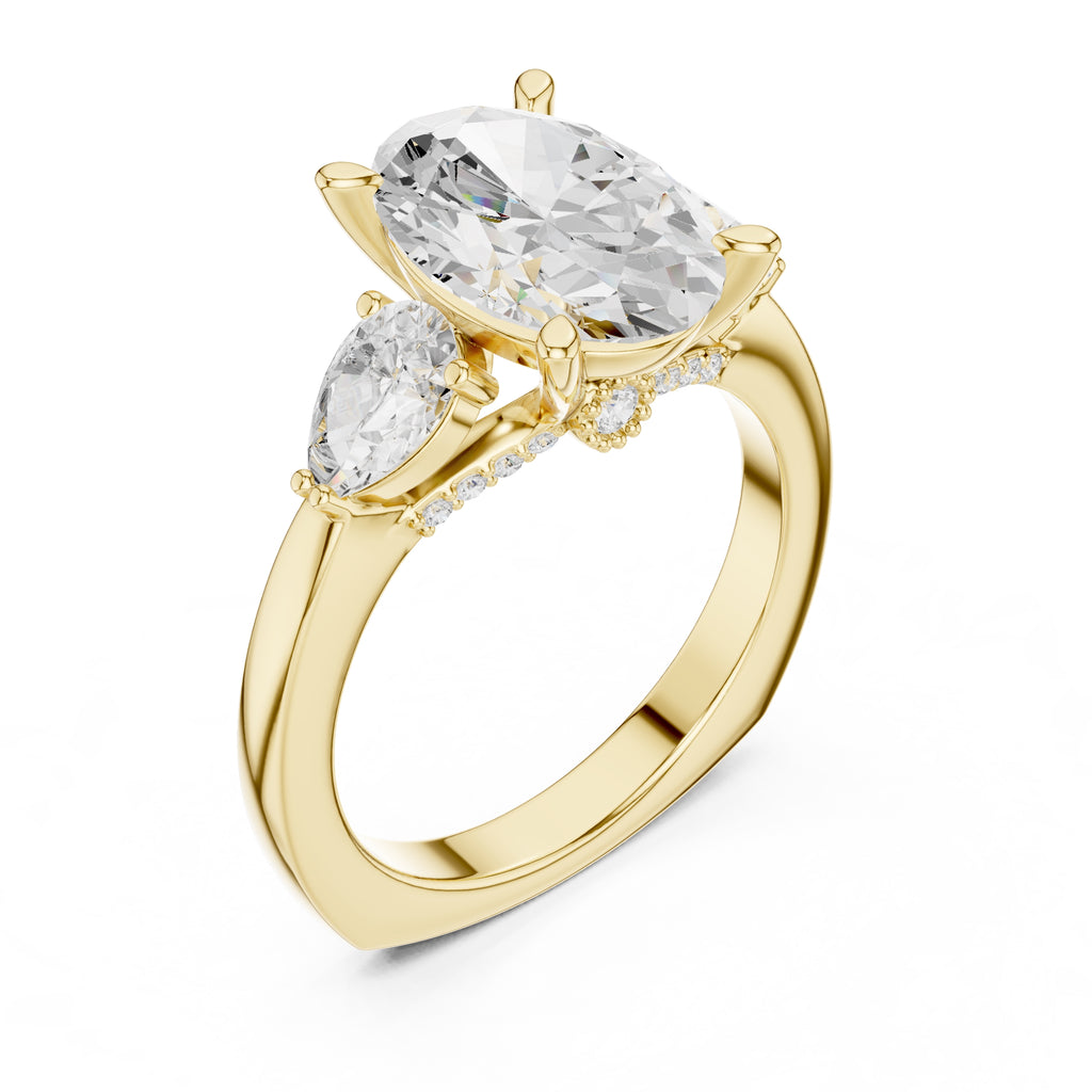 3.00 ct Oval Pave Statement Ring 3ct Yellow Gold