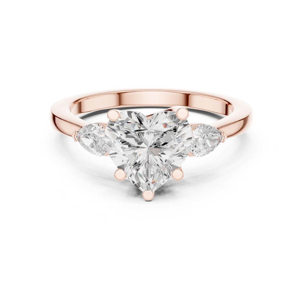 2.00 ct Heart Pear Three Stone Ring 2ct Rose Gold