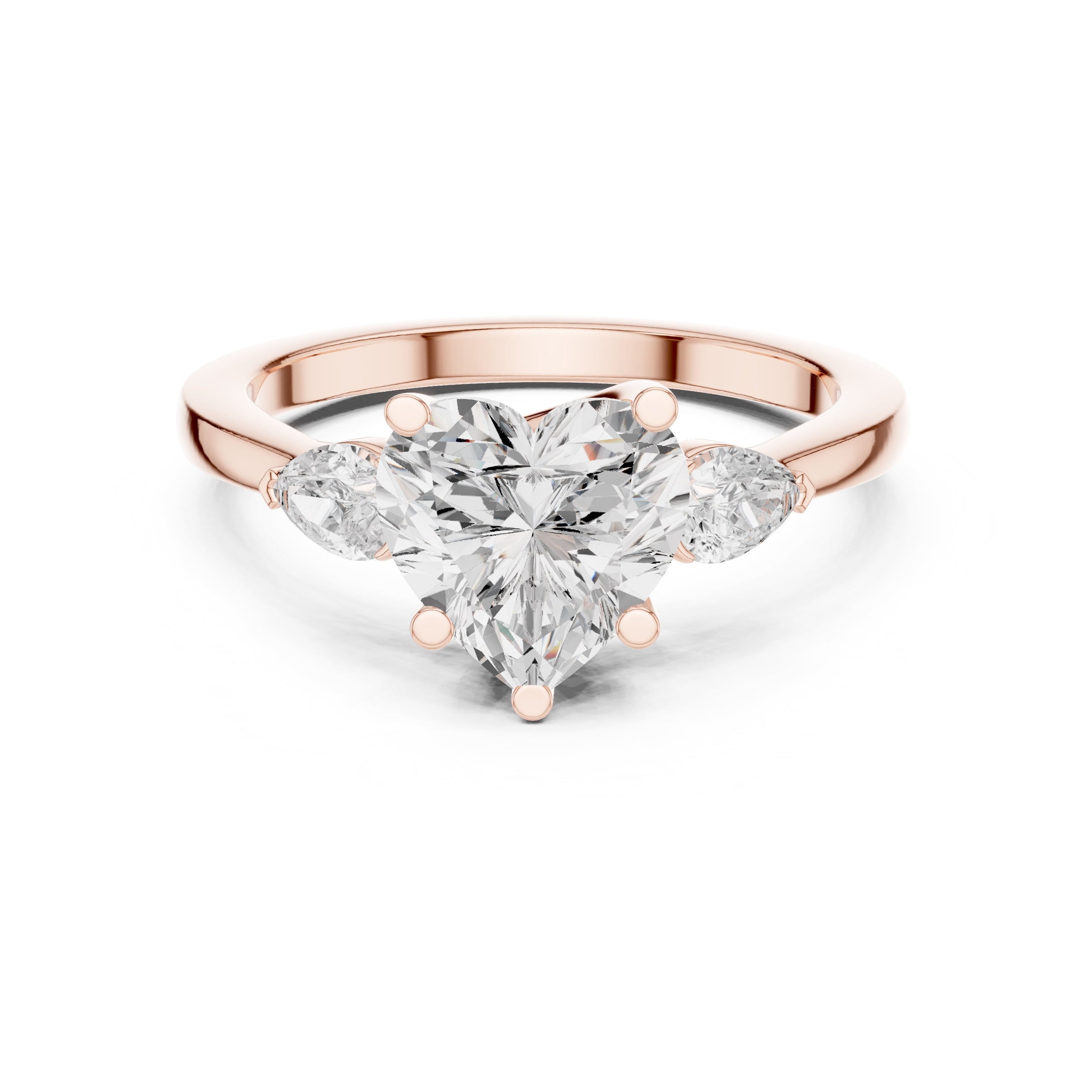 2.00 ct Heart Pear Three Stone Ring 2ct Rose Gold