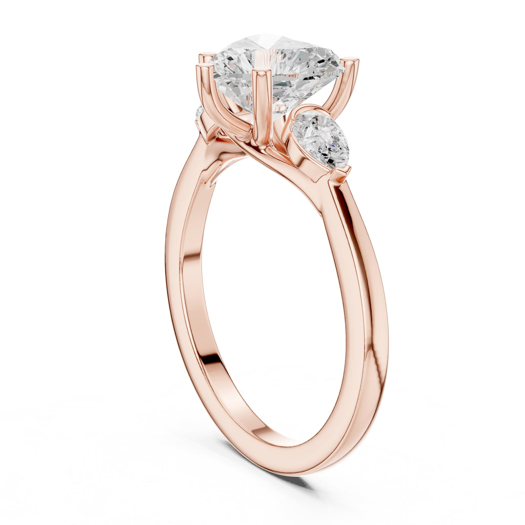 2.00 ct Heart Pear Three Stone Ring 2ct Rose Gold
