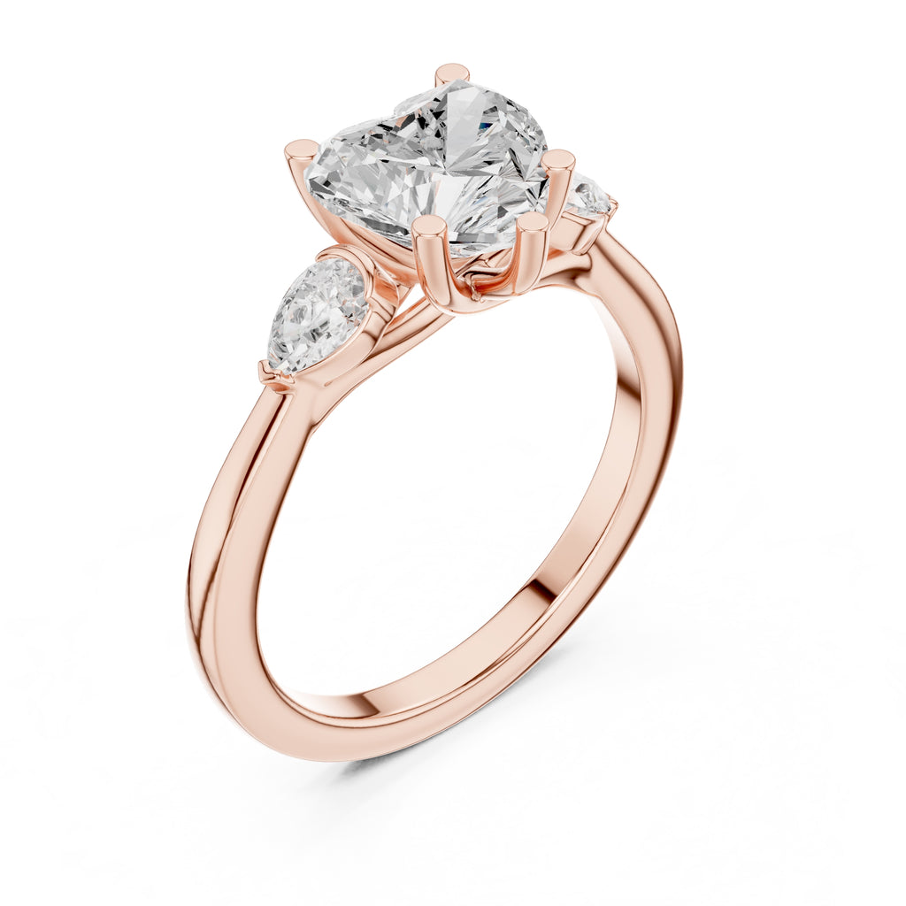 2.00 ct Heart Pear Three Stone Ring 2ct Rose Gold